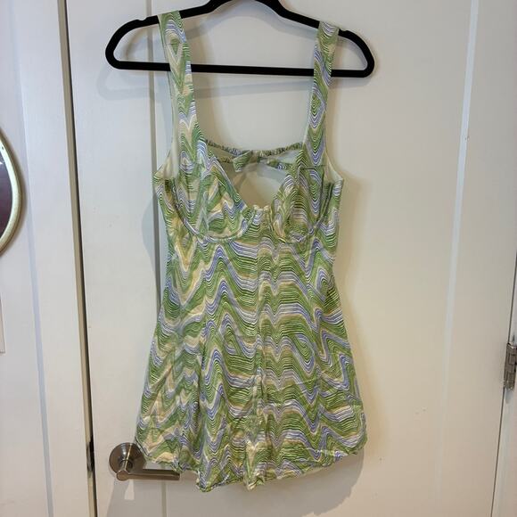 For Love & Lemons Green Bustier Yori Chevron Mini Dress Sz Large MSRP $212 - Picture 6 of 16